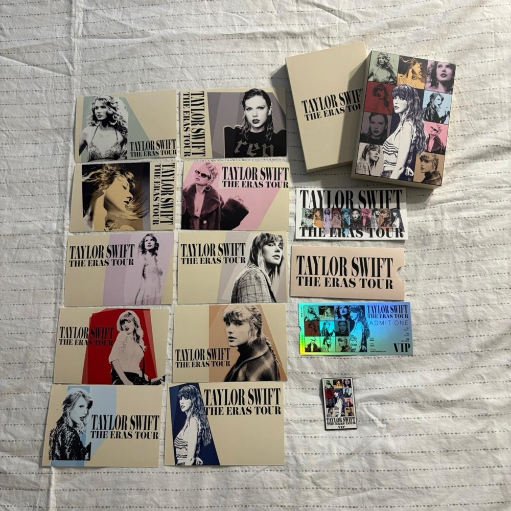 Taylor Swift The Eras Tour Post Cards Enamel Pin VIP Ticket Sticker Set New Box